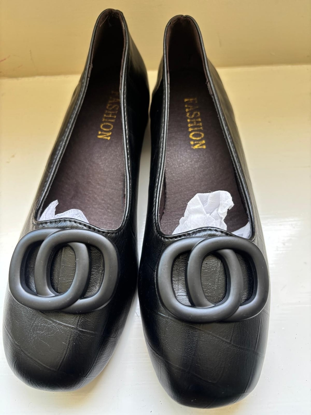 Black Womens Ballet Flats with Decorative Buckle